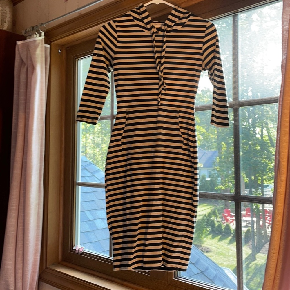 Tan and Black striped Bodycon T-shirt dress